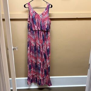Faded Glory Pink and Blue Chevron Maxi Dress